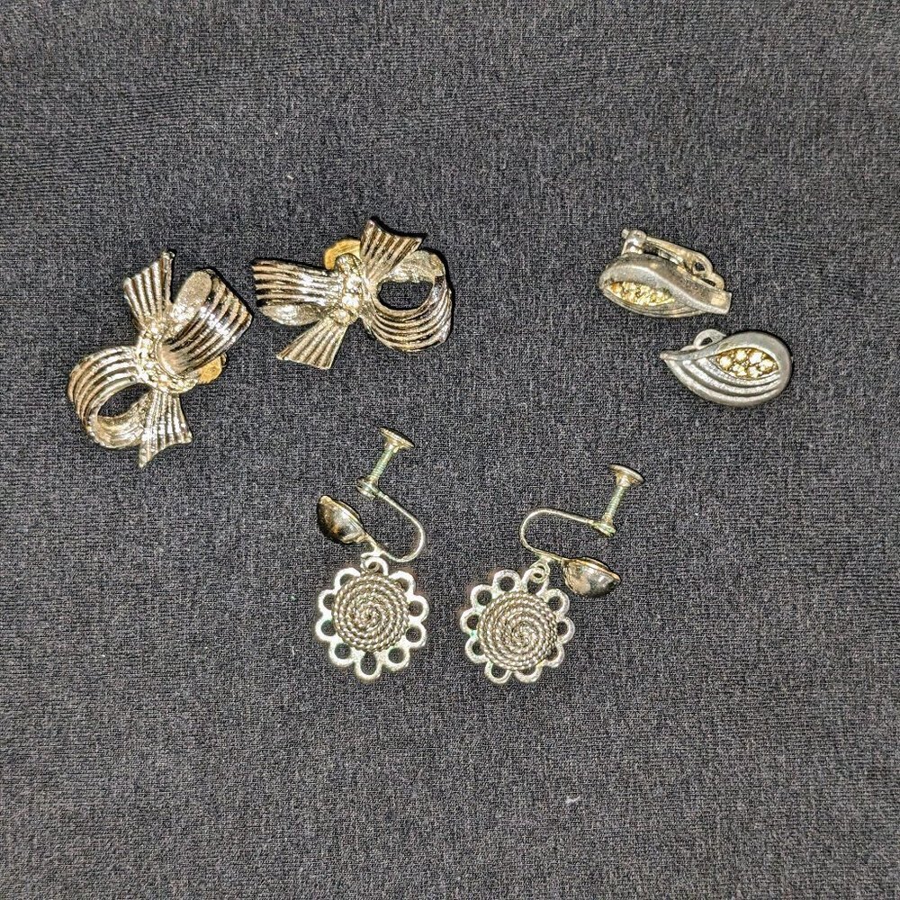 Clip-on Vintage Silver Earrings Set
